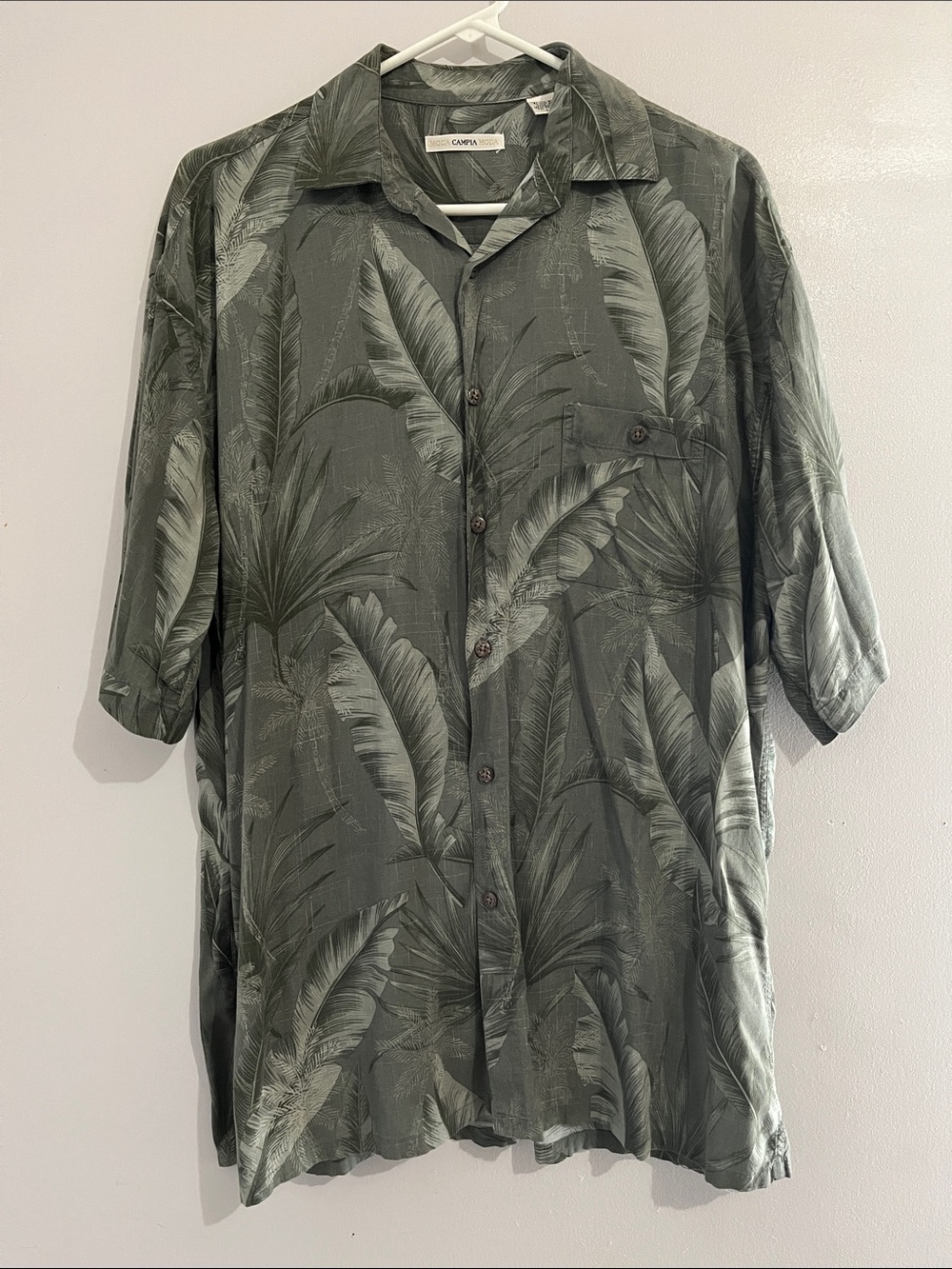 Men's Olive Green Palm Print Button-Down Shirt large